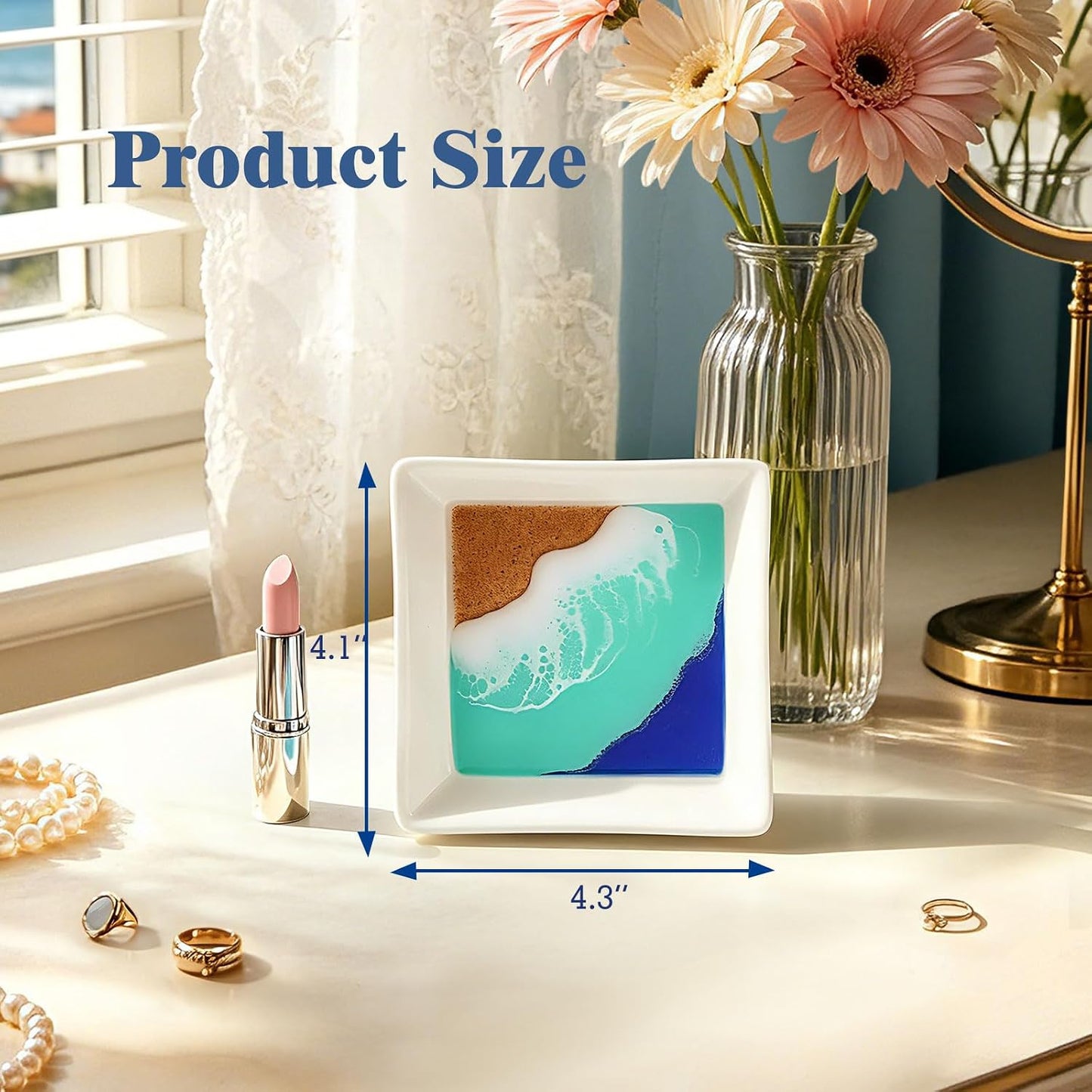 Beach Gift for Women Ocean Jewelry Tray Ring Dish Ceramic Resin Coastal Trinket Holder Necklace Ear