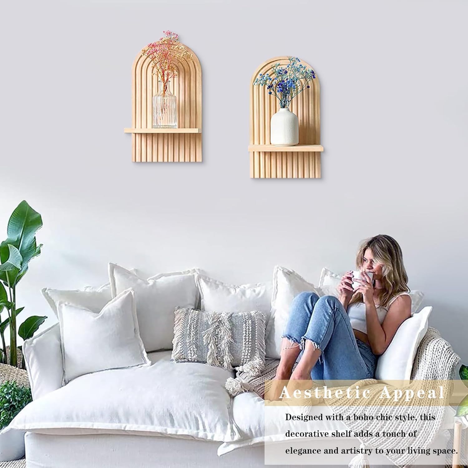 Boho Plant Wall Shelf / Rainbow / 15 x 8.6 / Set of 2