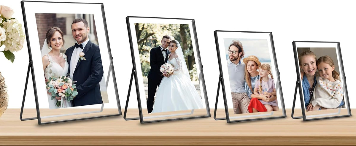 Black 8x10'' Floating Frame Set of 2,For Photo Sizes (5x7'',6x8'' 7x9''),Beautiful Metal Beaded Frames Adjustable