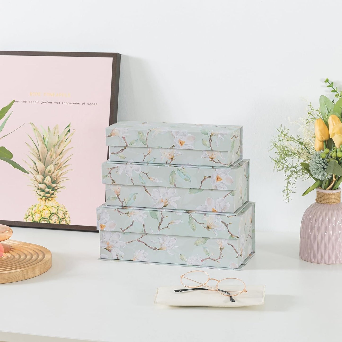Cardboard Boxes / Decorative Storage Boxes / Ethereal Blossom / Set of 3