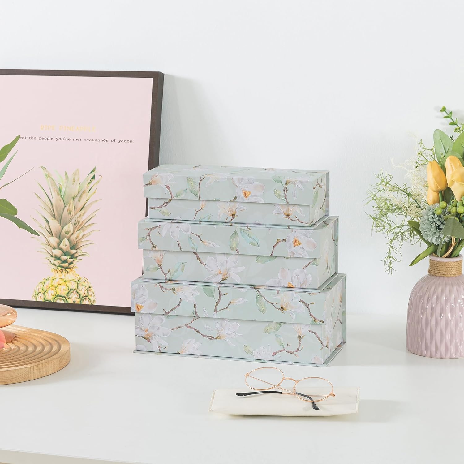 Cardboard Boxes / Decorative Storage Boxes / Ethereal Blossom / Set of 3