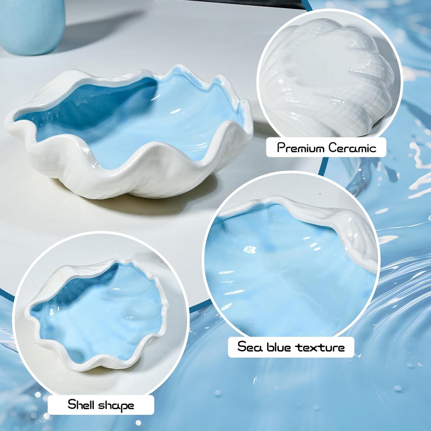 Seashell Ceramic Jewelry Trinket Tray / Shell / Blue