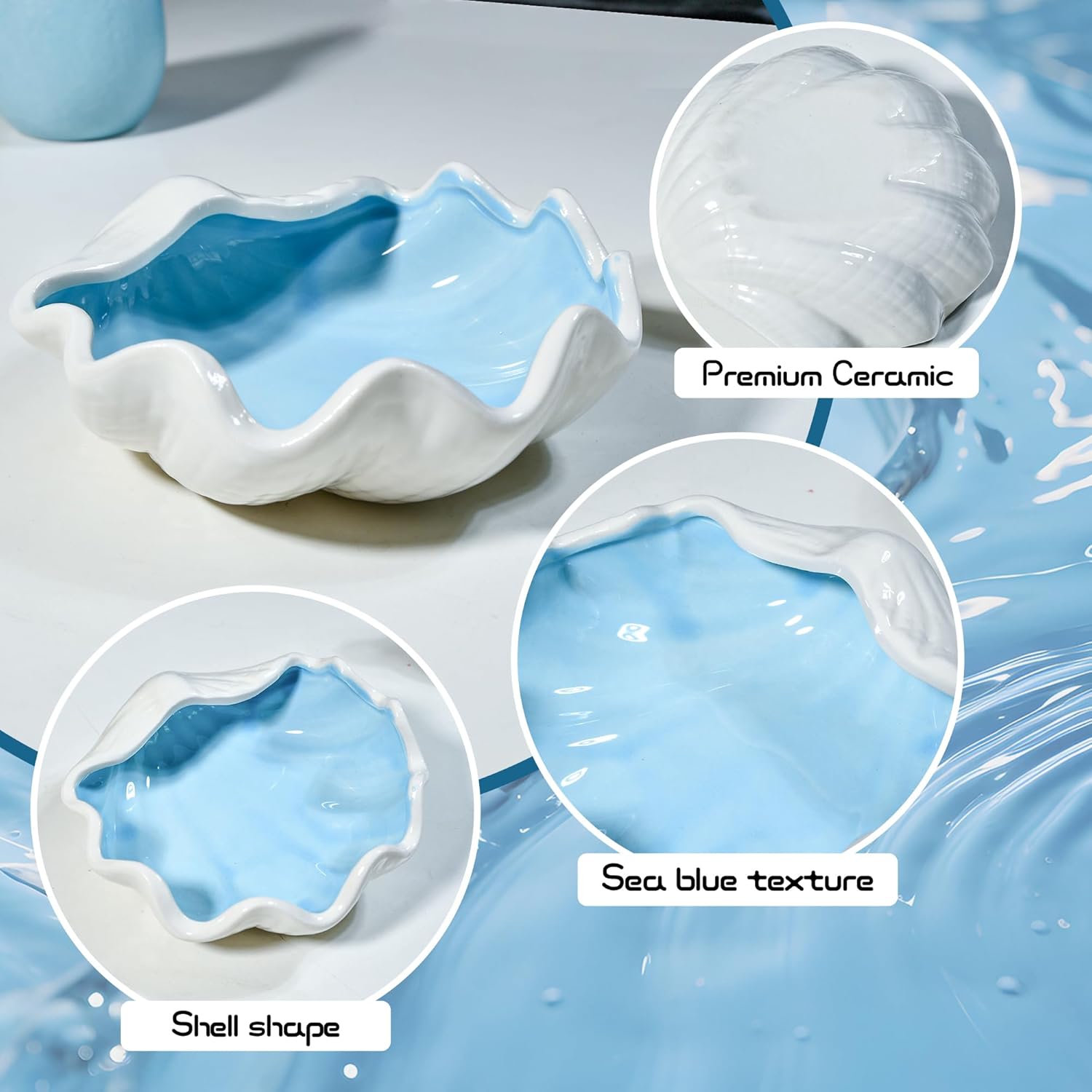 Seashell Ceramic Jewelry Trinket Tray / Shell / Blue