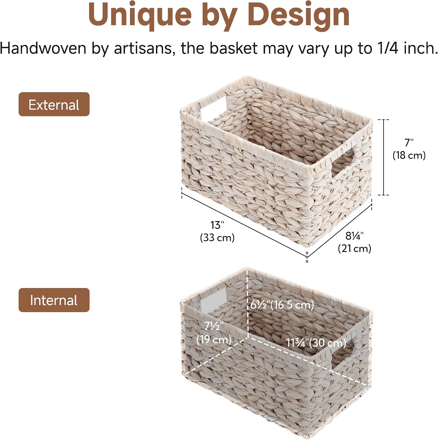 Wicker Storage Baskets for Organizing / White / 2 x 13