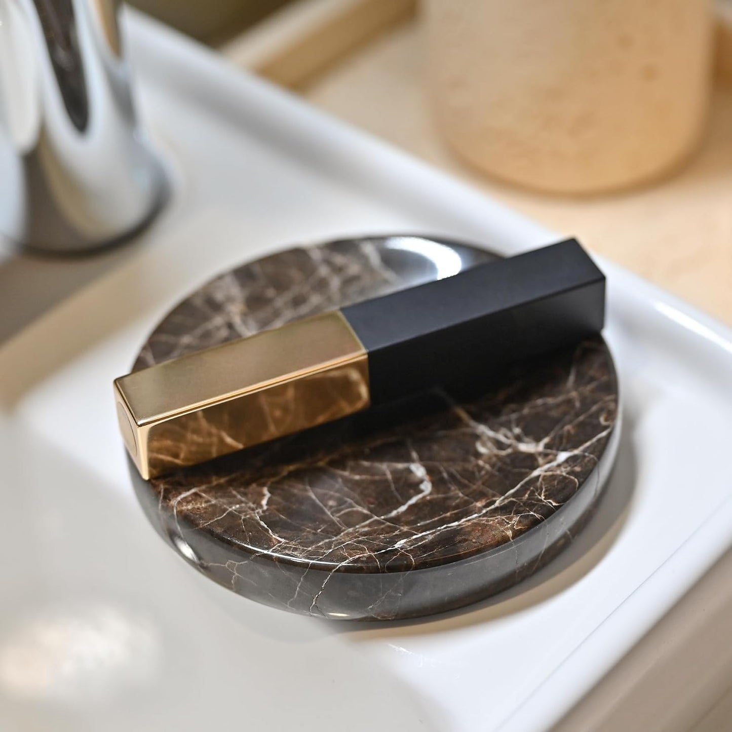 Natural Stone Trinket Tray for Rings Earrings Bracelets / Emperador Dark / Brown