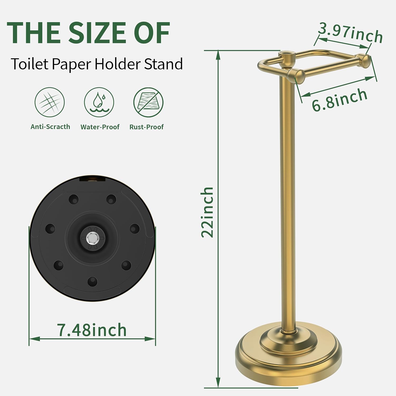 Toilet Paper Holder Stand,Free Standing Toilet Paper Holder,Modern Post Pivoting Toilet Paper Stand with Stable