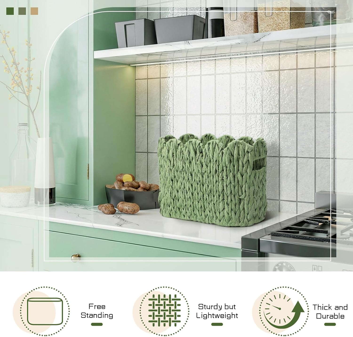 Toilet Paper Storage Basket Scalloped Woven Bathroom Basket / Sage Green / Scalloped Style / Wicker