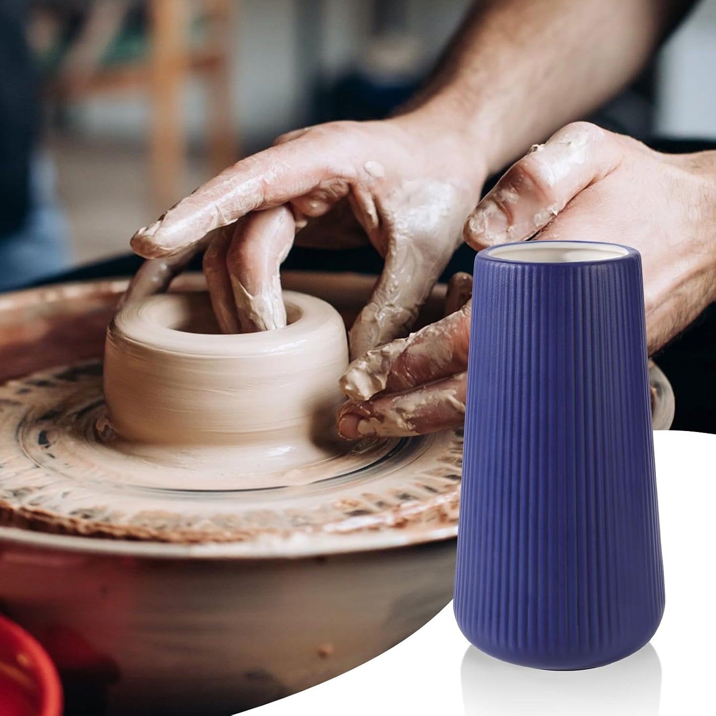 Ceramic Vase / Small Flower Vase for Pampas Grass / Navy Blue