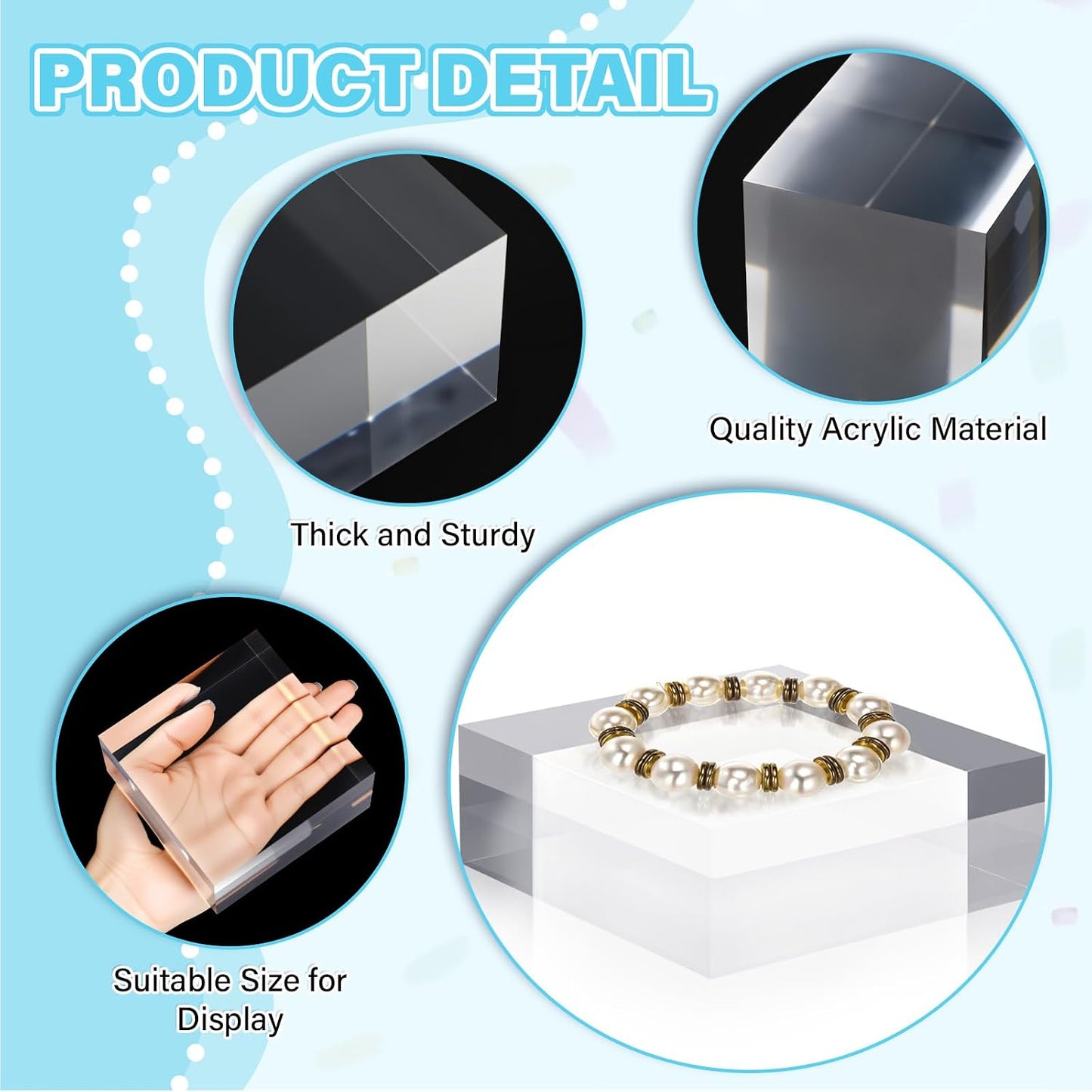 Qunclay 4 Pcs 4 x 4 x 2 Inches Acrylic Square Display Block Clear Polished Acrylic Cubes Jewelry Display Stand for