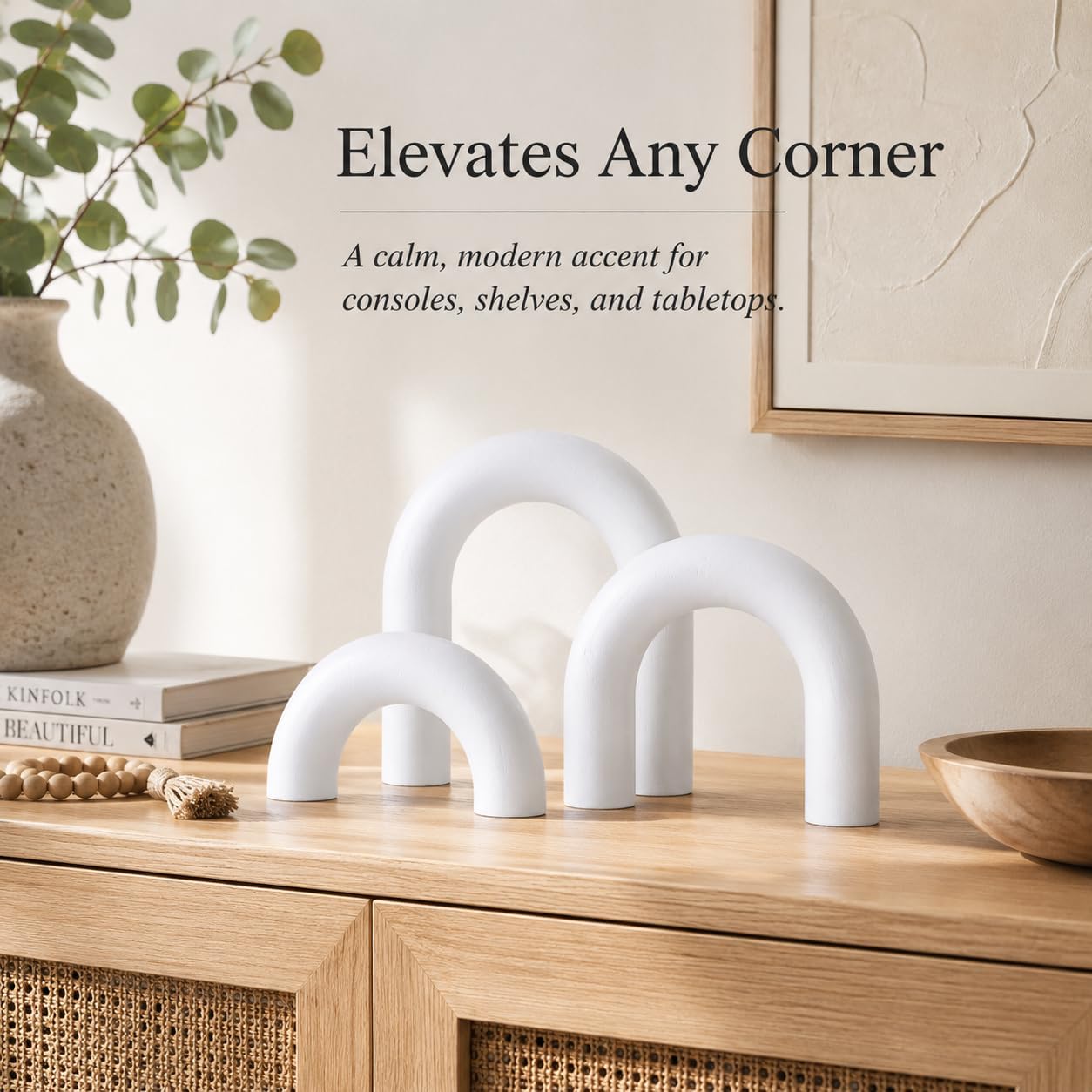 Wood Statue and Sculpture Set 3 / White