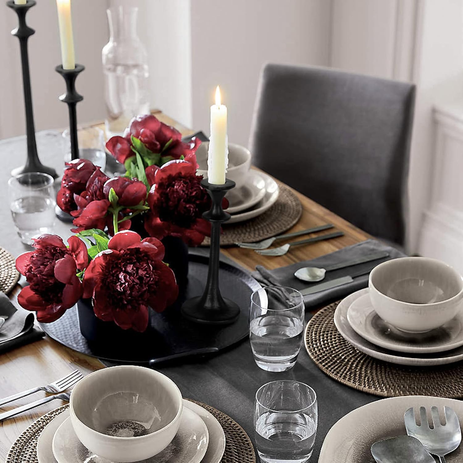 Black Iron Taper Candle Holder - Set of 3 Decorative Candle Stand | Candlestick Holder for Wedding, Dinning, Party