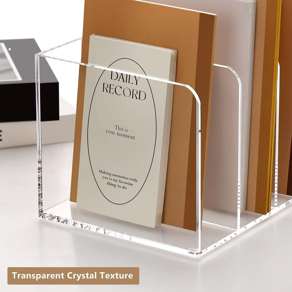 SANRUI Acrylic Magazine Holder Desk Organizer Workspace Sorters, Clear Bookend File Sorter Folder Rack For Home Office
