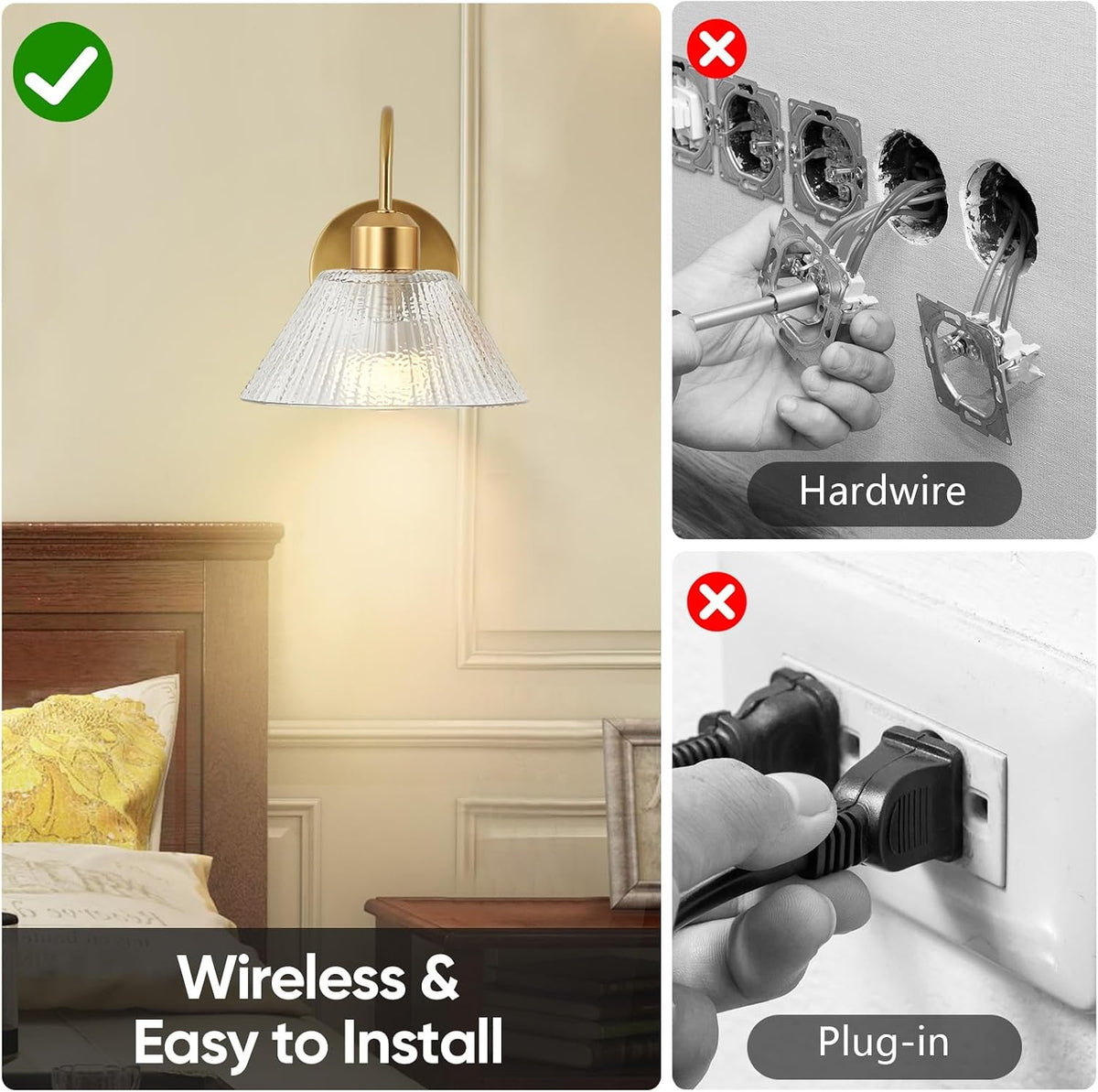 Vintage Battery-Operated Wall Sconces,Wireless Rechargeable Wall Light with Flower Glass Lampshade,Dimmable Wall Lamp