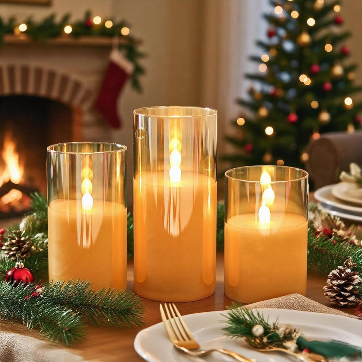GenSwin Glass Rechargeable Flameless Candles with Remote & Charging Base | Gold, Timer, Battery Operated LED Candles