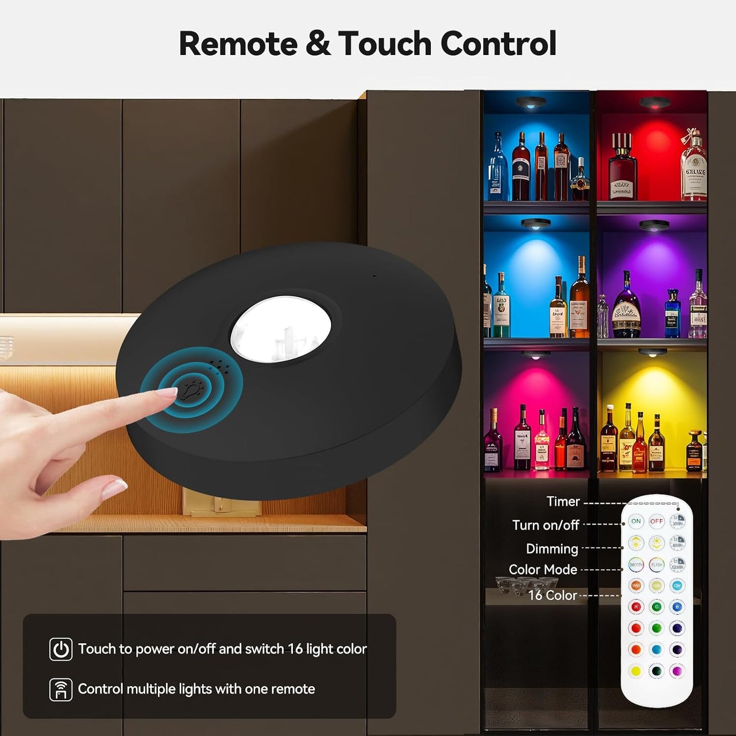 Rechargeable Puck Lights with Remote, 12 Pack Magnetic Under Cabinet Lighting, 1500mAh Battery Operated LED Tap Lights