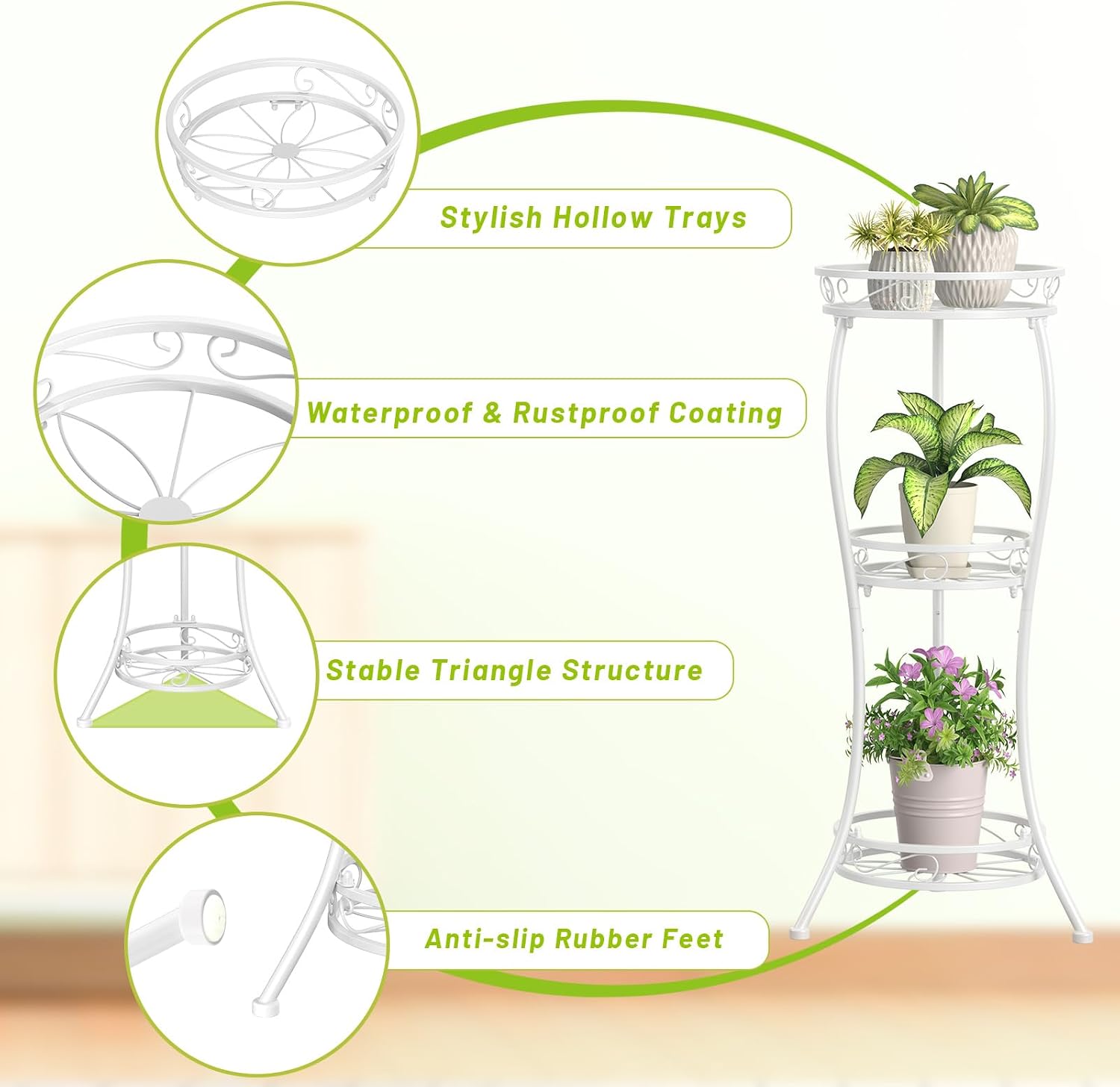 KMOTASUO Metal Plant Stand Tall for Indoor Outdoor Corner, 3 Tier Modern White