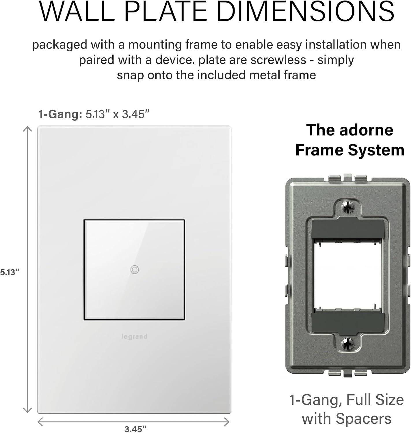 Legrand adorne Gloss White, 1-Gang Wall Plate, AWP1G2WH6 (White-on-Black Backer), 6 Pack