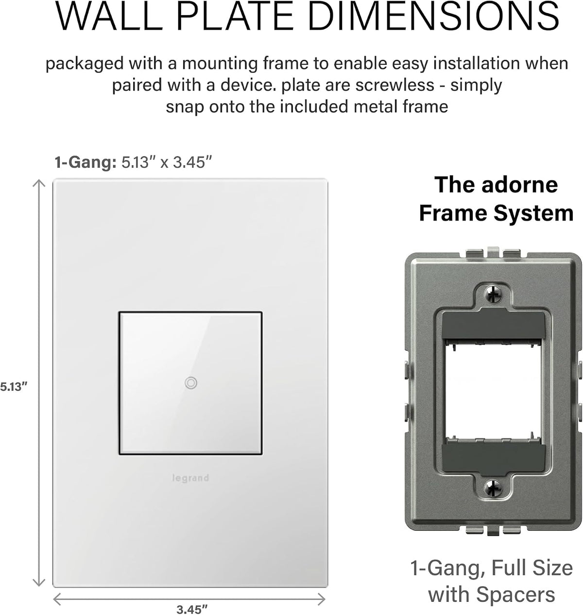 Legrand adorne Gloss Finish, 1-Gang Wall Plate, AWP1G2WHW10 (White-on-White Backer), 6 Pack