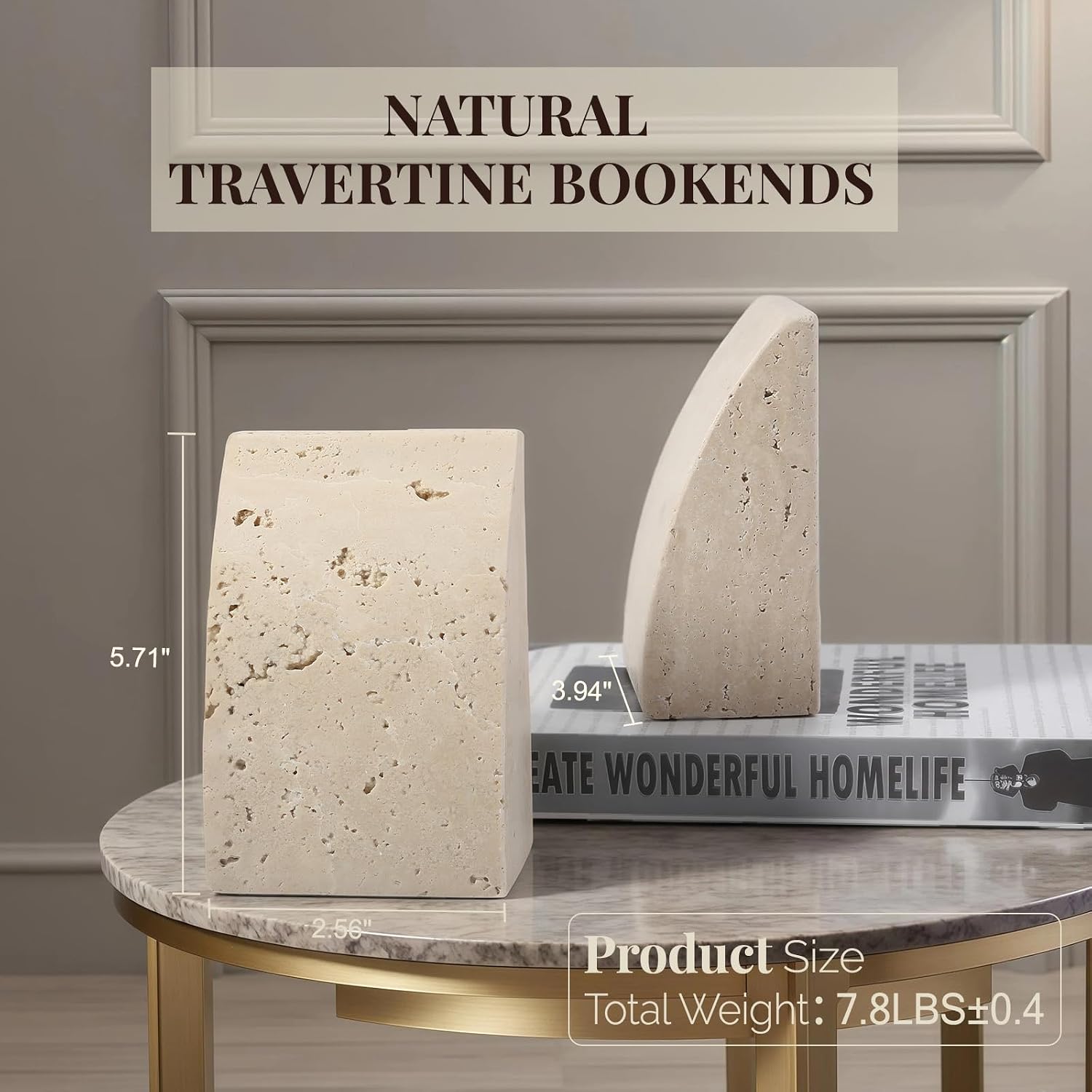 Travertine Bookends / Non-Slip Heavy Duty Book Stopper / Sail-travertine