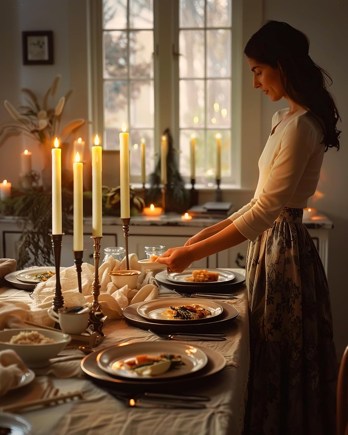 Homemory 12 Pcs Plastic Flameless Taper Candles with Remote Timer Dimmer, Ivory Led Candlesticks with Flickering Flame