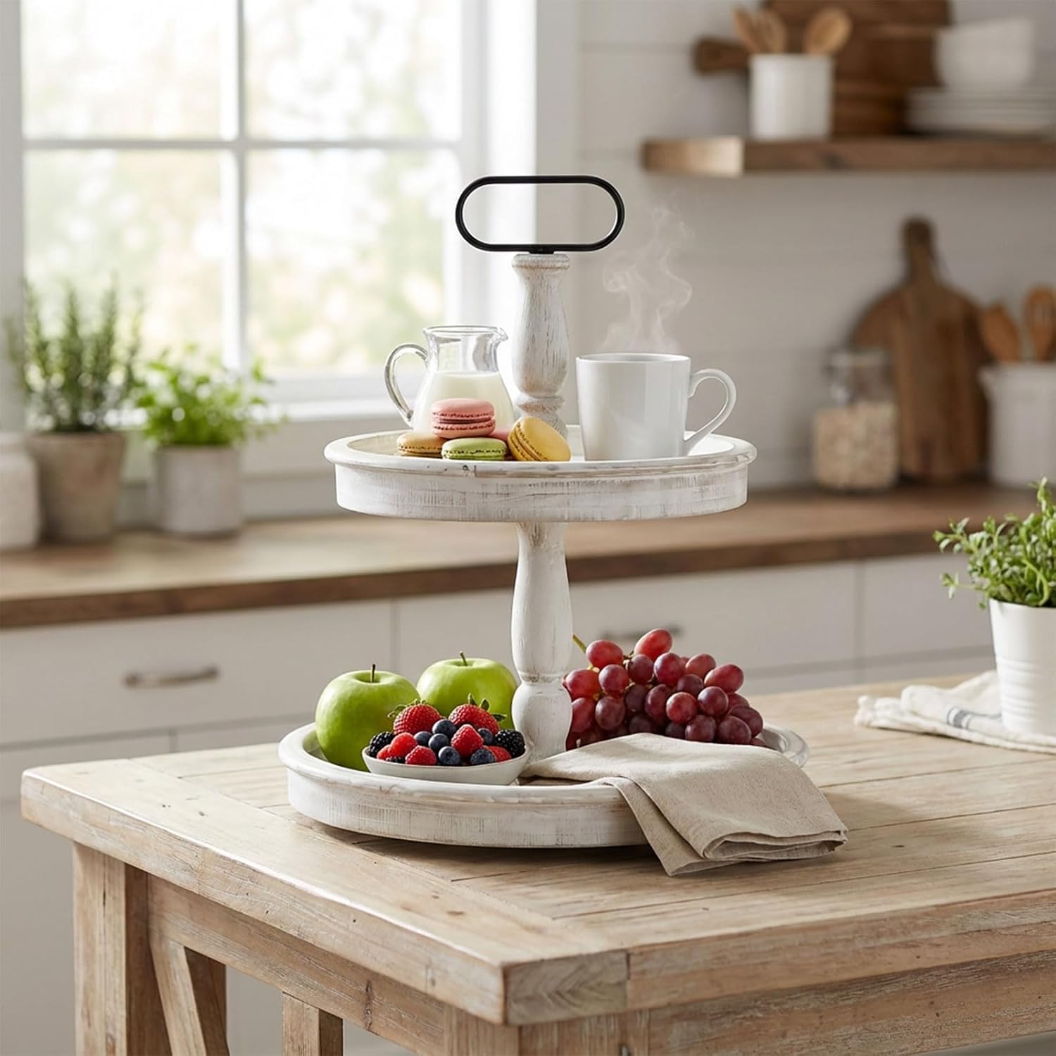 Two Tiered Tray Stand Rustic Tiered Tray Decor 2 Tiered Tray Serving Tray Seasonal & / White / 15.7