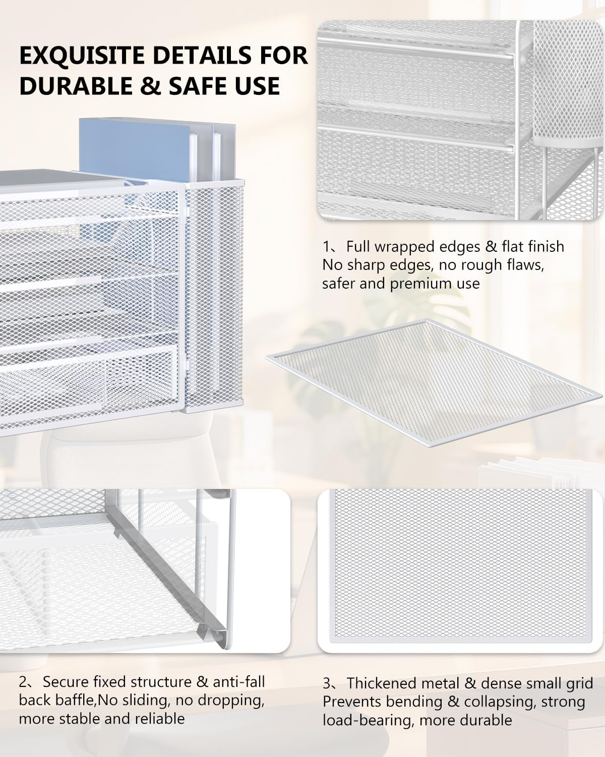 WALI Desk File Organizer, 4 Tier Desktop Paper Letter Tray Organizer with Drawer and 2 Pen Holders, Office Desk