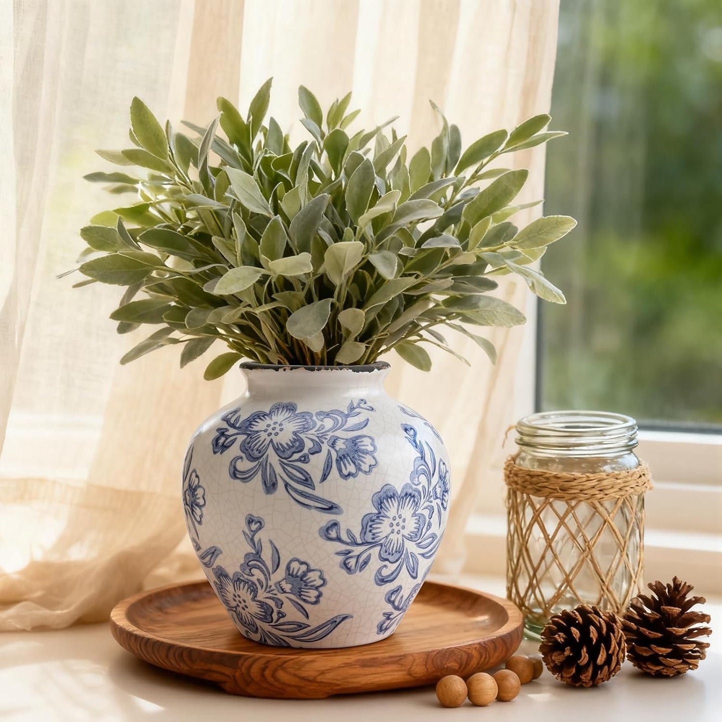 Ceramic Flower Vase Home Decor / 6.2"-blue and White / 6.2 Inch