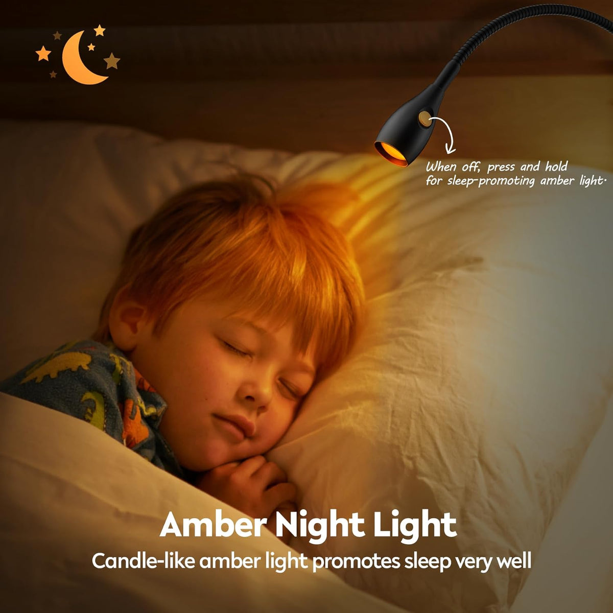 acegoo Minimalist Clip On Reading Light, Head Switch Headboard Book Lamp | With USB-C Adapter, Flexible Neck, Amber