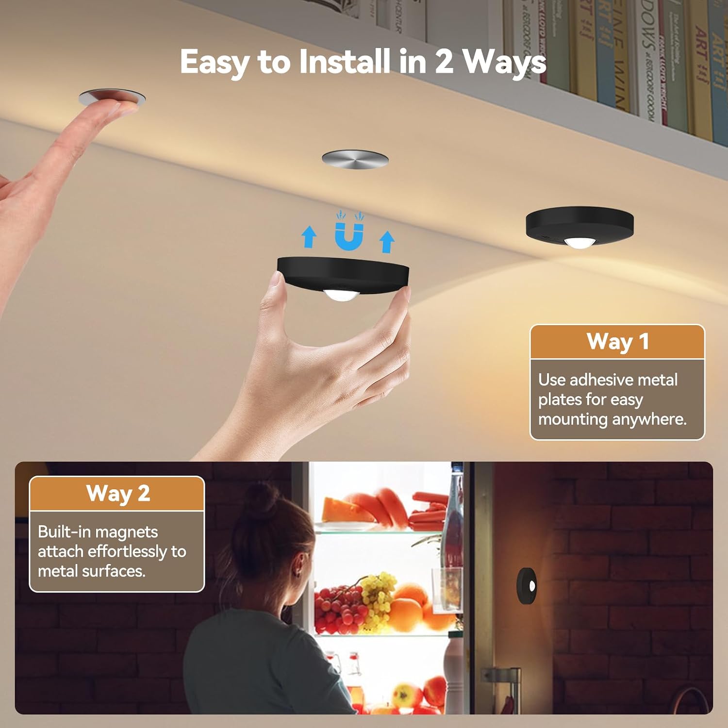 Yiliaw Rechargeable Puck Lights with Remote, 12 Pack Magnetic Under Cabinet Lighting, 1500mAh Battery Operated LED Tap