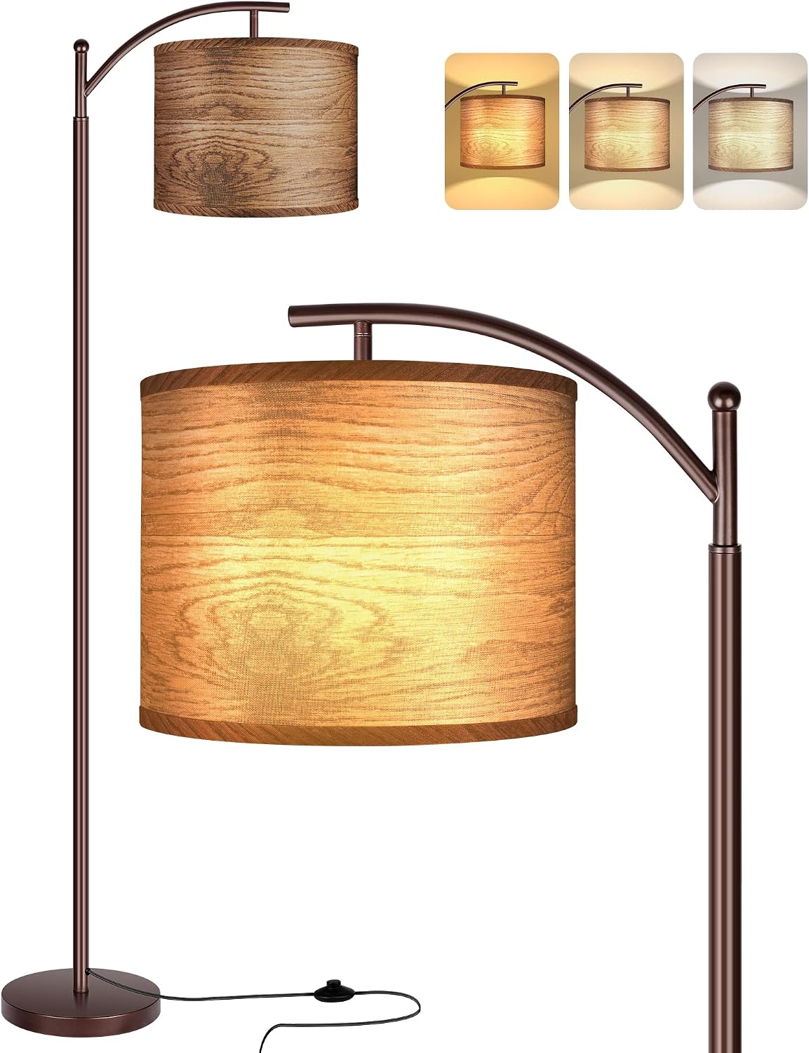 Floor Lamp for Living Room, LED Standing Lamp Tall Industrial Floor Lamp Reading for Bedroom, Office (9W LED Bulb, Wood