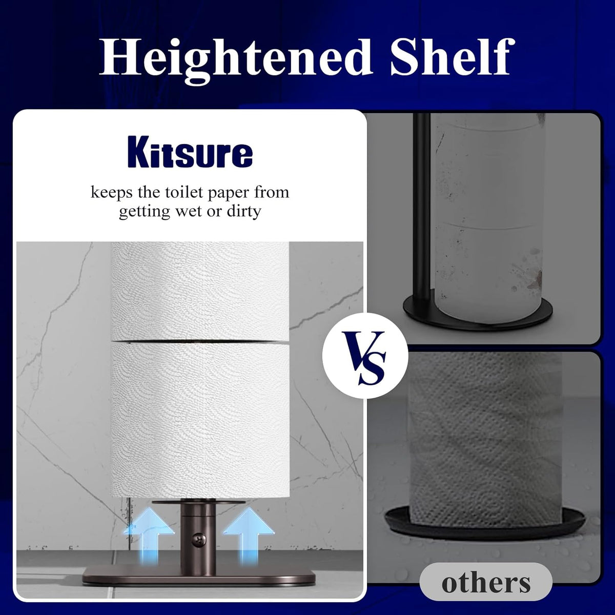 Kitsure Metal Toilet Paper Holder Free Standing, Medium, Brown | Rustproof Toilet Paper Stand for 4 Rolls, Bathroom
