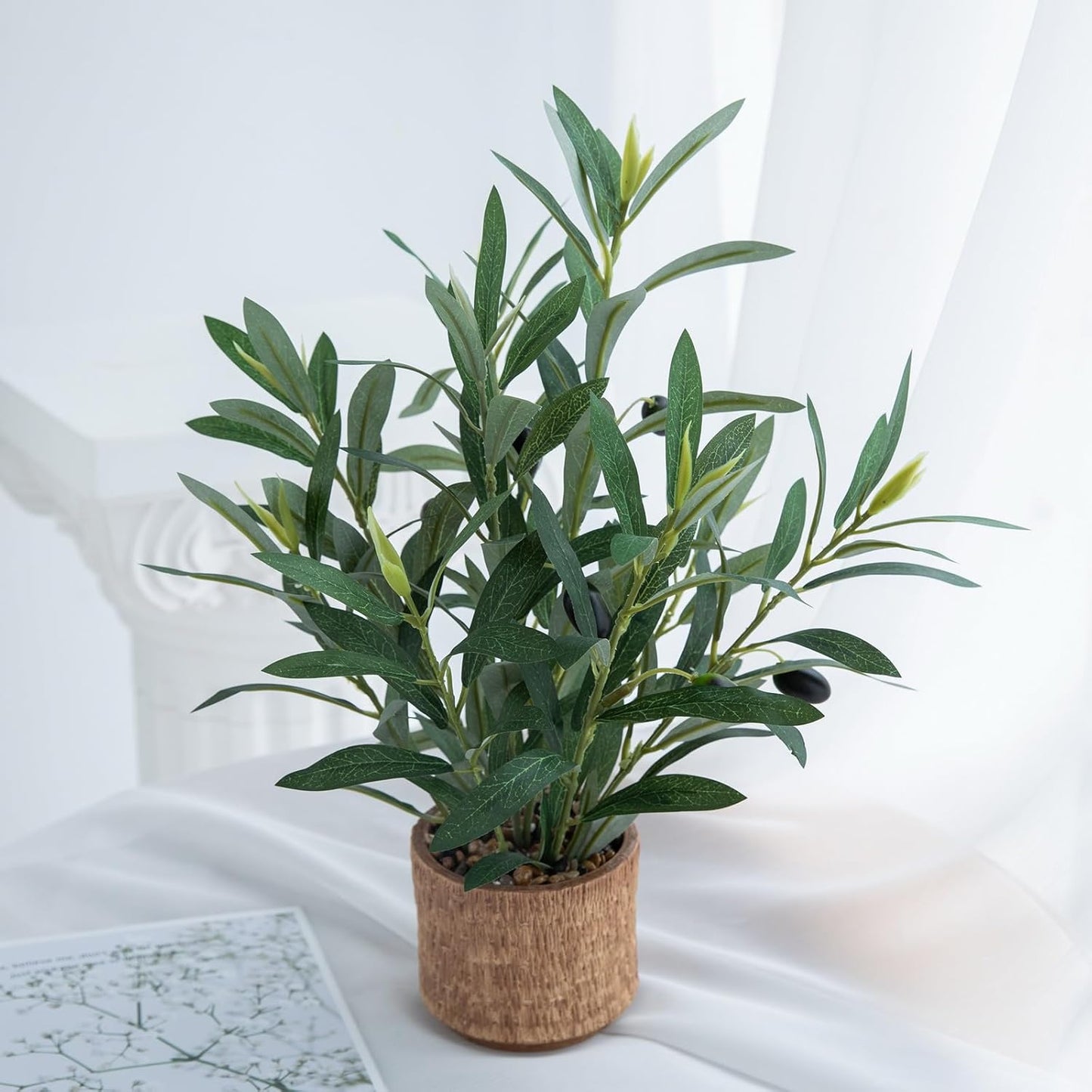 Indoor Fake Olive Plant Faux Silk Leaves / Plant A / Black / 12 Inch