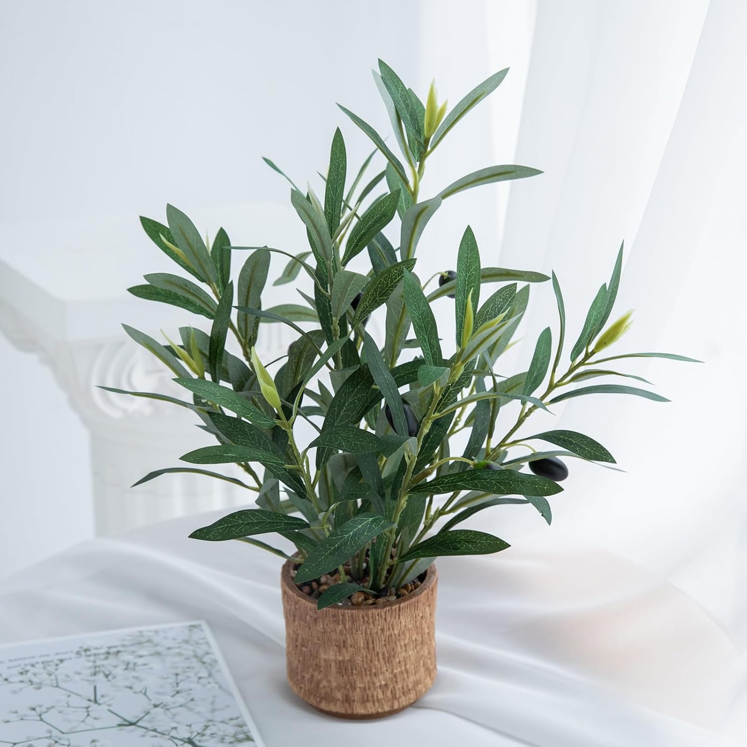 Indoor Fake Olive Plant Faux Silk Leaves / Plant A / Black / 12 Inch