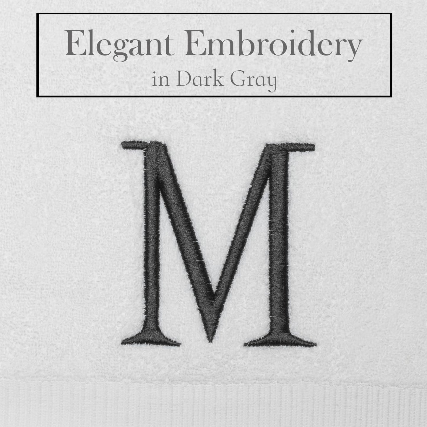 White with Dark Gray Monogrammed Hand Towels for Bathroom Set of 2 Letter M | Luxury Hotel Quality Initial Towels For
