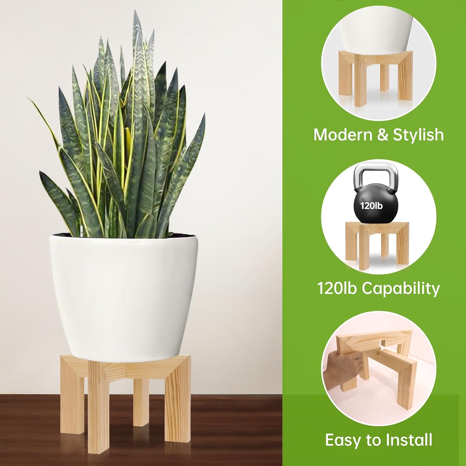 2 Pack Wood Plant Stand Indoor Holders for Plants, Sturdy Flower Pot Stands Plants Shelf, Wooden Stool for Patio Plant