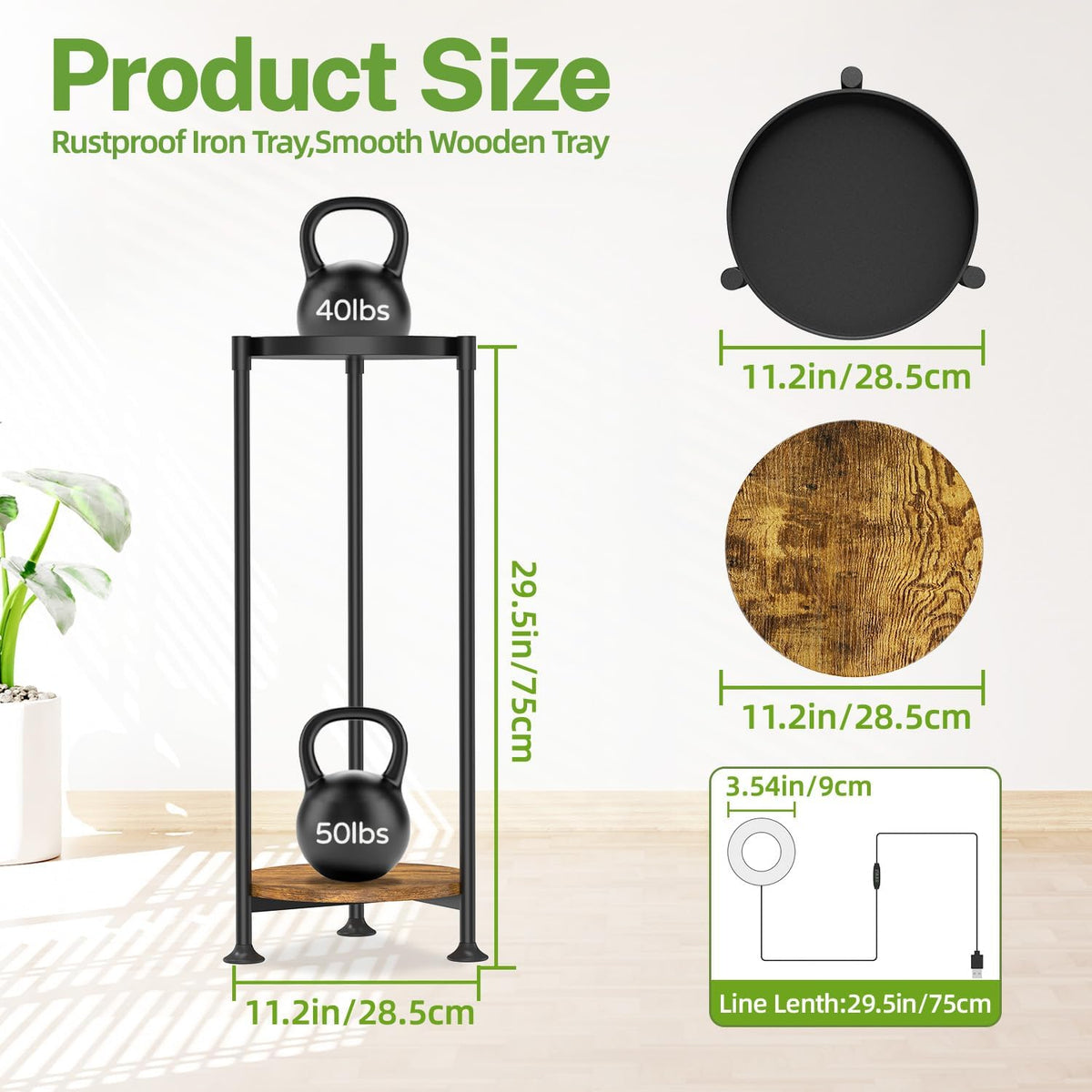 iDavosic.ly 2 Tier Corner Metal Plant Stand Indoor with Grow Light, Black | Vertical Outdoor Flower Display Holder for