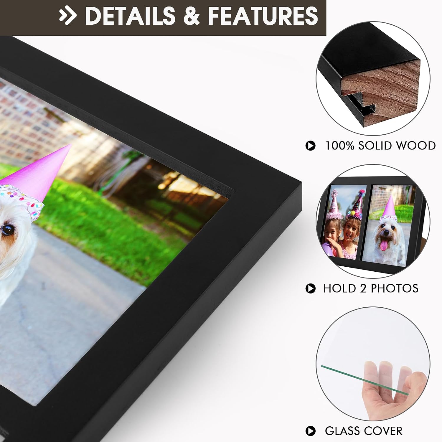 Golden State Art, 5x7 Double Picture Frame, Display Two 5x7 Photos(Black) | Solid Wood - Real Glass For Tabletop Or
