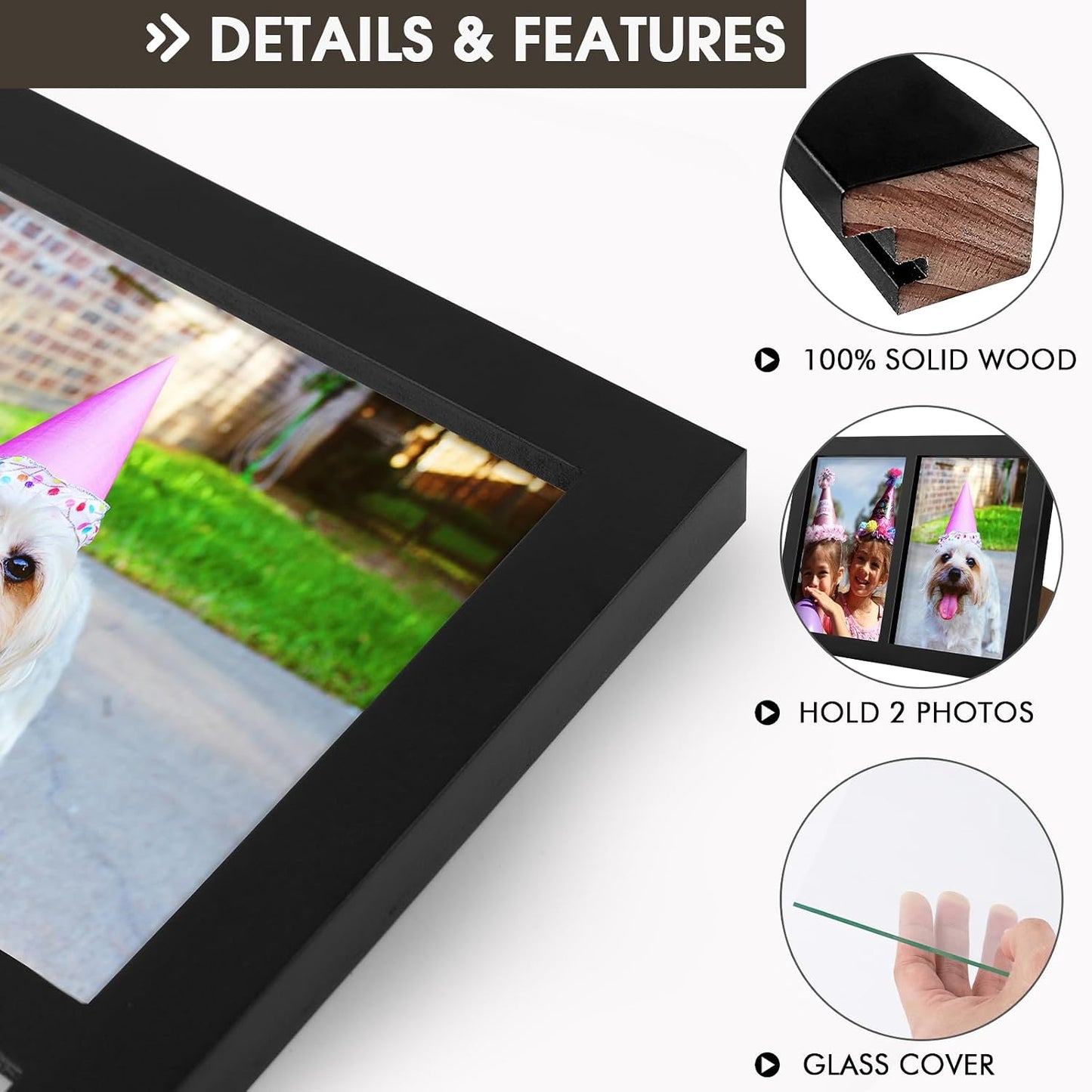 Golden State Art, 5x7 Double Picture Frame, Display Two 5x7 Photos(Black) | Solid Wood- Real Glass For Tabletop Or Wall