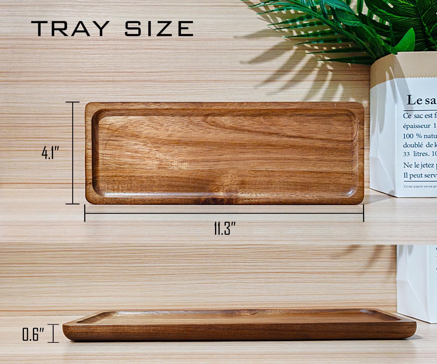 Small Wooden Tray Rectangular Serving Tray / Rectangular x 1 / 11.3 x 4.1 x 0.6