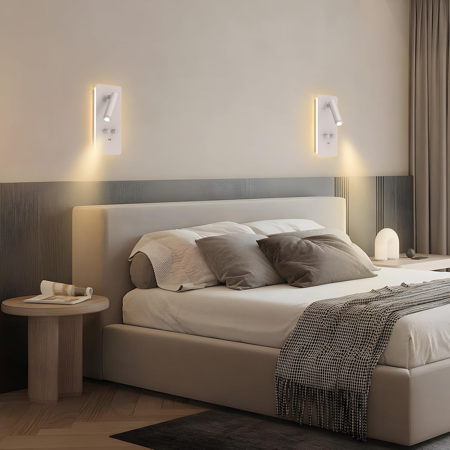 M04 Dimmable Wall Mounted Sconces Reading Light Bedside Lamp with USB Port Headboard Plug in Hardwire Wall Lamps