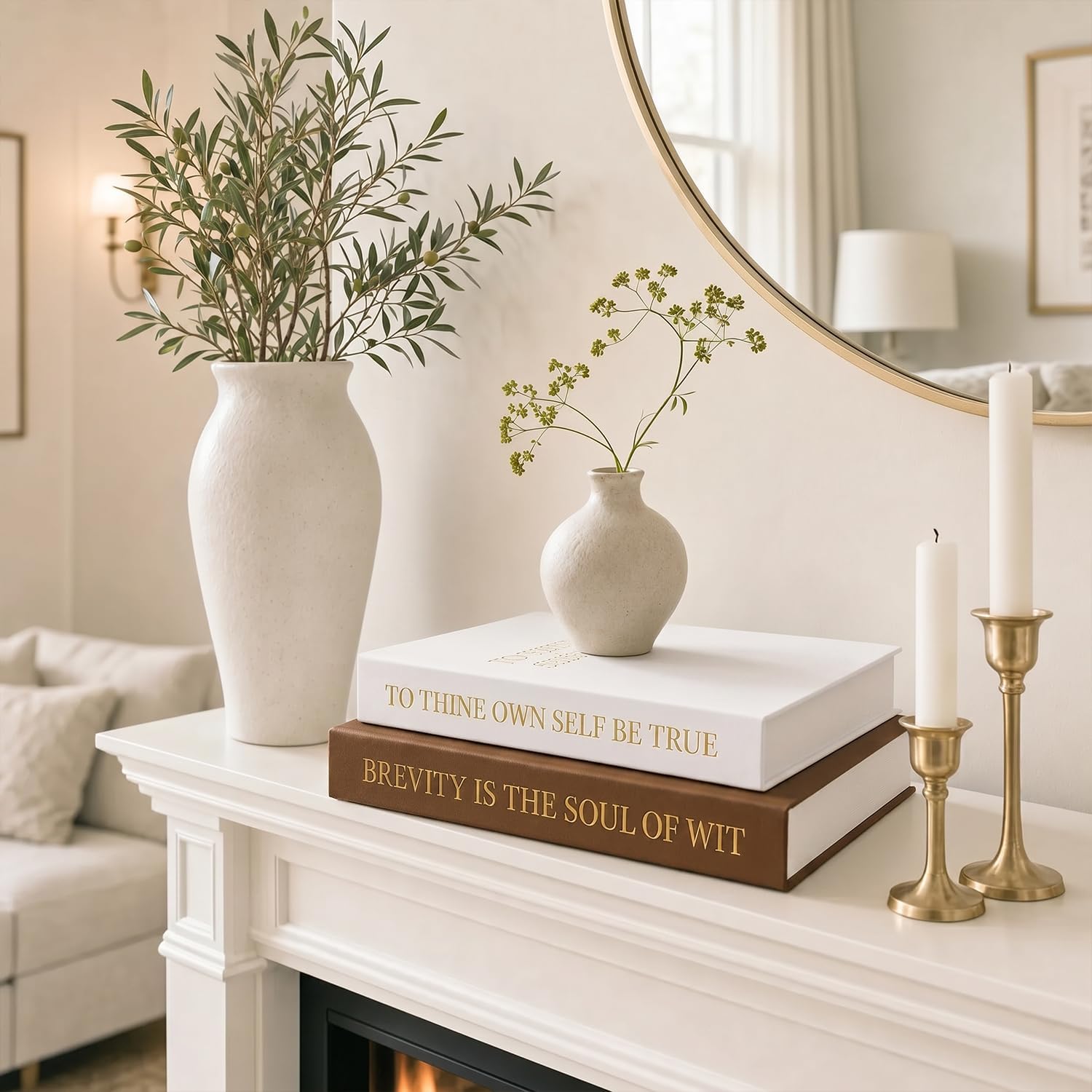 Decorative Linen Books / Warm Earth & Cream White / Set of 2