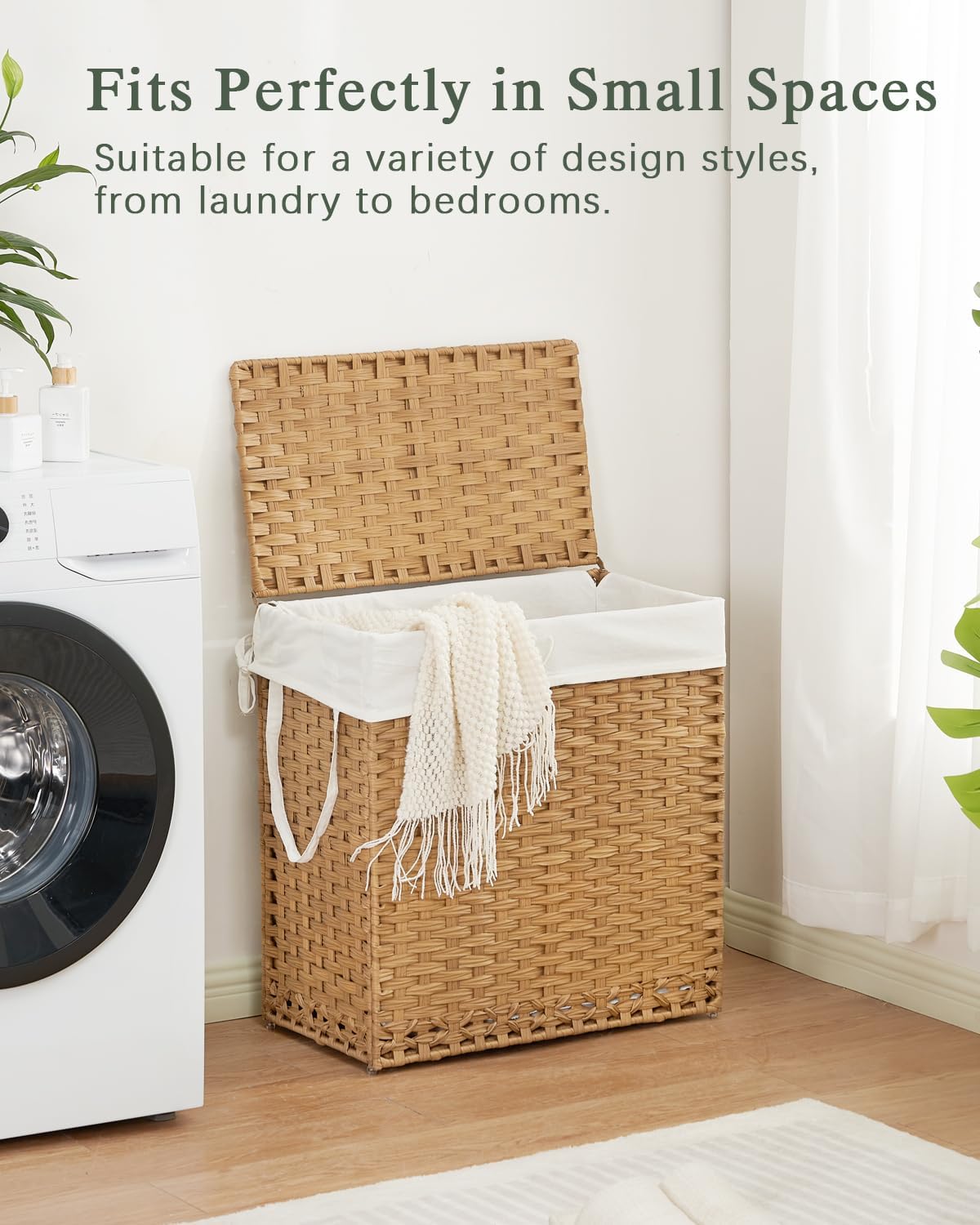 Lid Wicker Laundry Basket 112 L Laundry Hampers Handwoven Rattan Clothes Hamper / Natural / 29.6 Gal