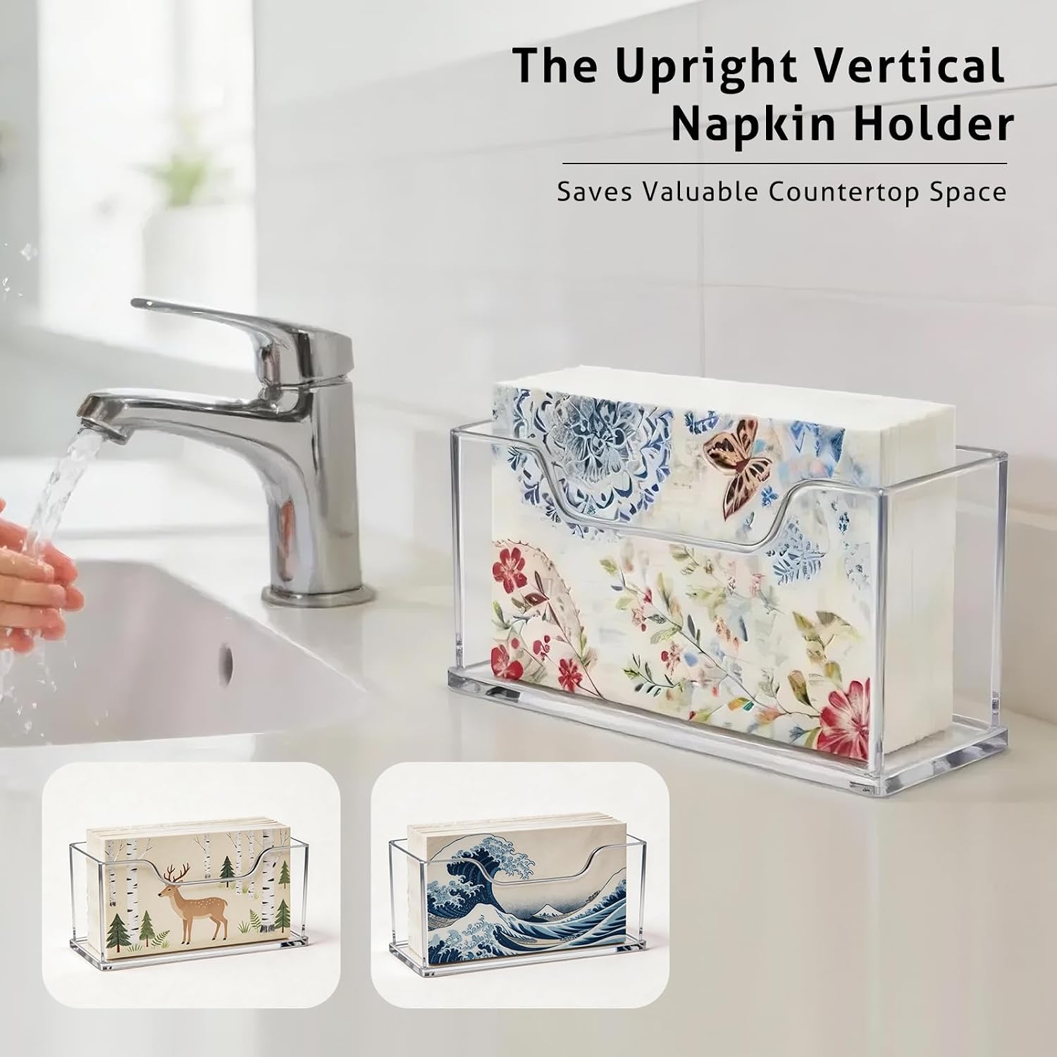 Acrylic Napkin Holder -4mm Thick Waterproof Bathroom Napkin Holder for Paper / Horizontal / Clear