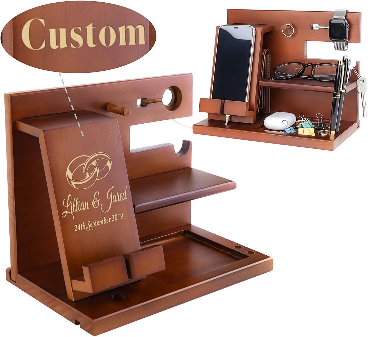awofer Custom Gifts For Men Wood Personalized Phone Docking Station Anniversary Valentines Gifts For Husband Him