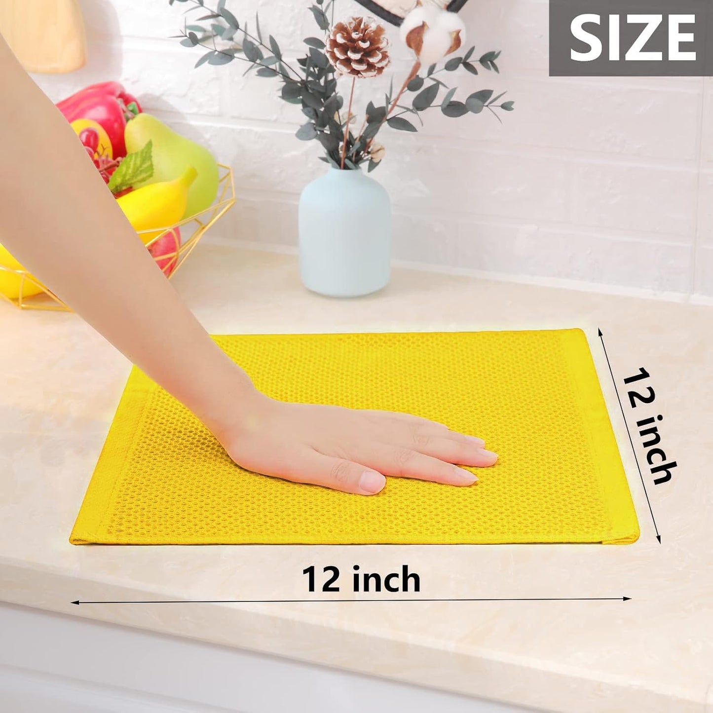 Homaxy 100% Cotton Waffle Weave Kitchen Dish Cloths 8-Pack, Yellow | 12 x 12 Inches, Ultra Soft Absorbent Dish Towels