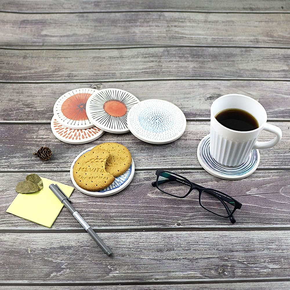 Coasters for Drinks Absorbing Round Ceramic Stone Coaster / Colorful with Holder / Set of 6