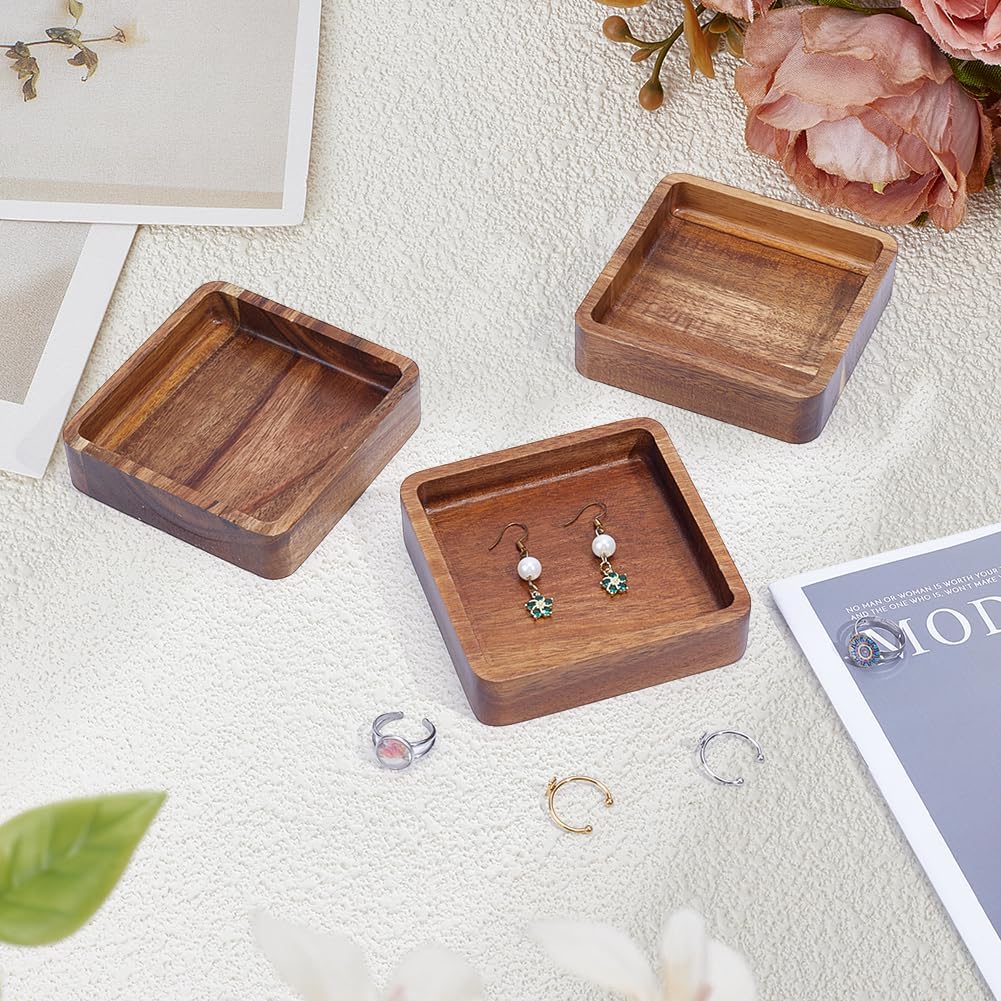 Wood Ring Tray Acacia Wood Decorative Jewelry Tray Small Tiny / Square / 3.9 x 3.9 / Set of 6