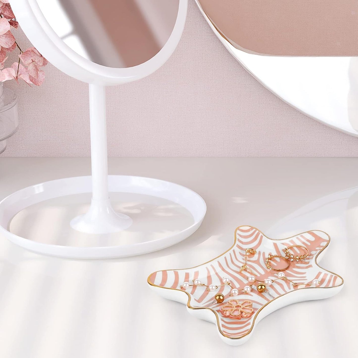 Hand Painted Tiger Skin Ceramic Jewelry Dish Small Jewelry Rack Tray Rings Bracelets Earrings / Pink