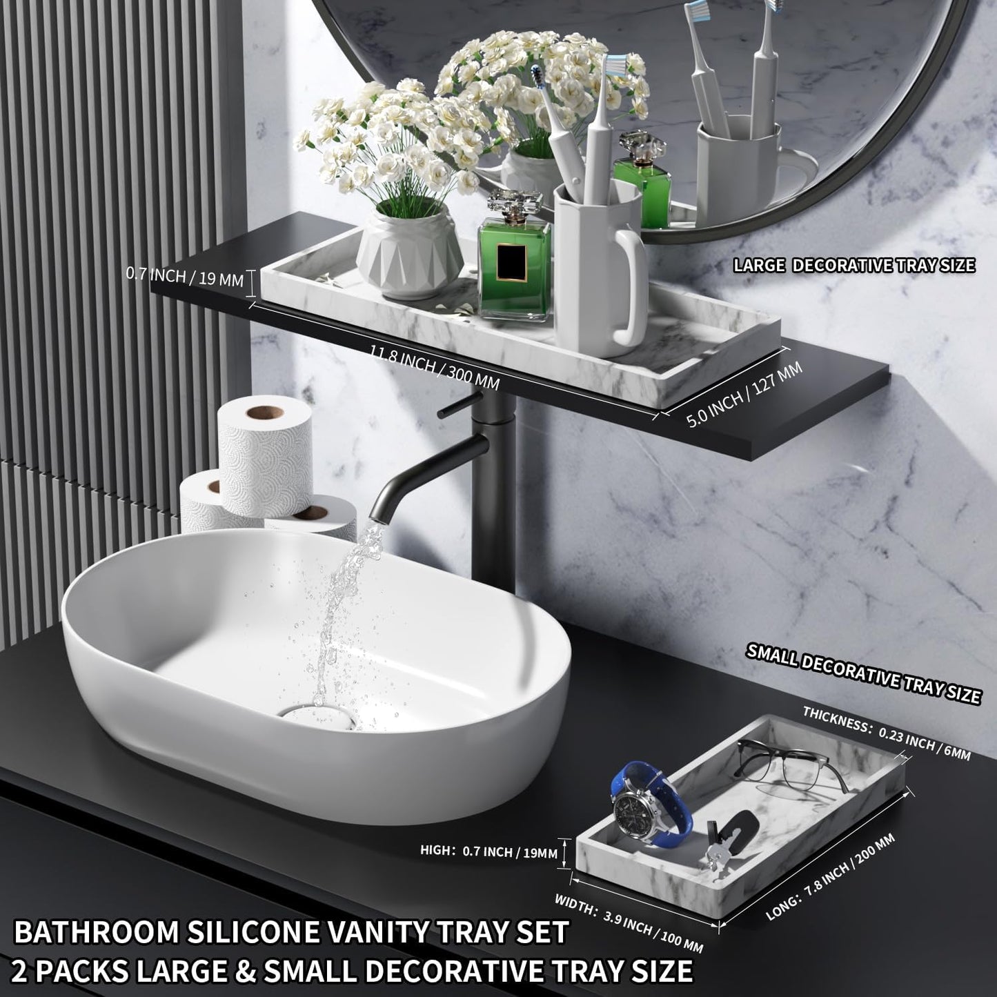 Bathroom Vanity Tray / *marble Gray / Set of 2