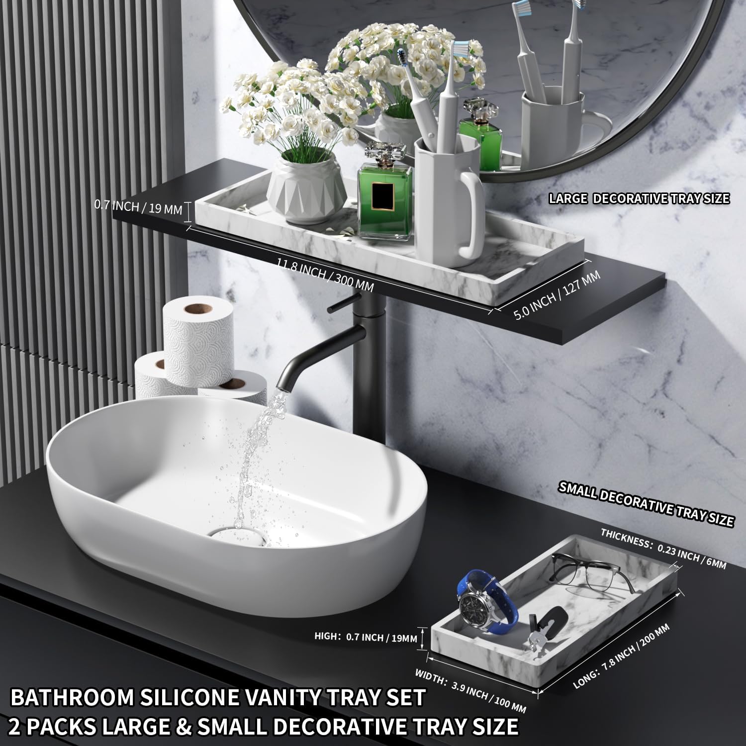 Bathroom Vanity Tray / *marble Gray / Set of 2